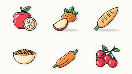 Assorted Fruits and Vegetables Illustration Set.