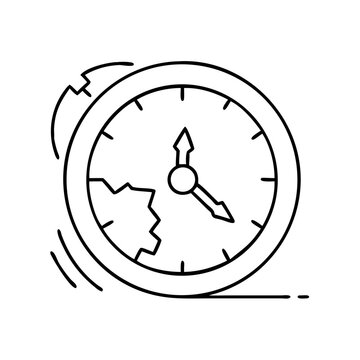Line art illustration of a shattered clock face depicting broken time&hellip;