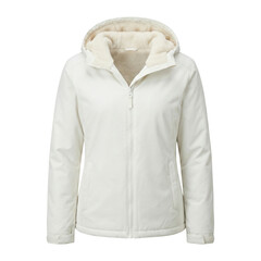 White fleece-lined winter hooded jacket isolated © BTG