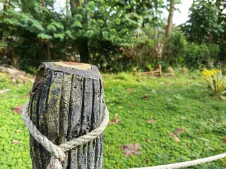 old wooden fence with rope
