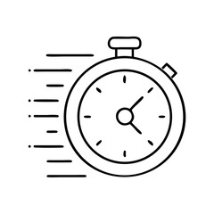 Hand-drawn stopwatch icon with motion lines, indicating