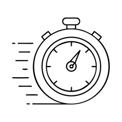 Black outline stopwatch with speed lines, isolated on white