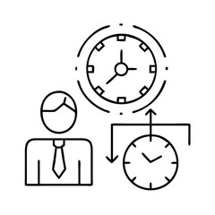 Outline icon of person with clocks for time management