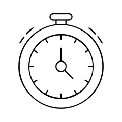 Line art illustration of a simple stopwatch timer icon on white.