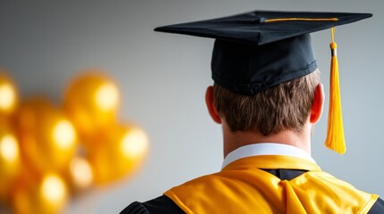 Celebration of Graduation Milestone with Graduate Silhouette and Balloons Background