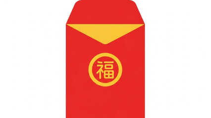 Red envelope with chinese character for fortune and prosperity on white background, chinese new year gift
