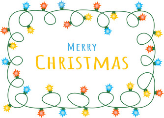 Vector Christmas light garland frame with Merry Christmas text 