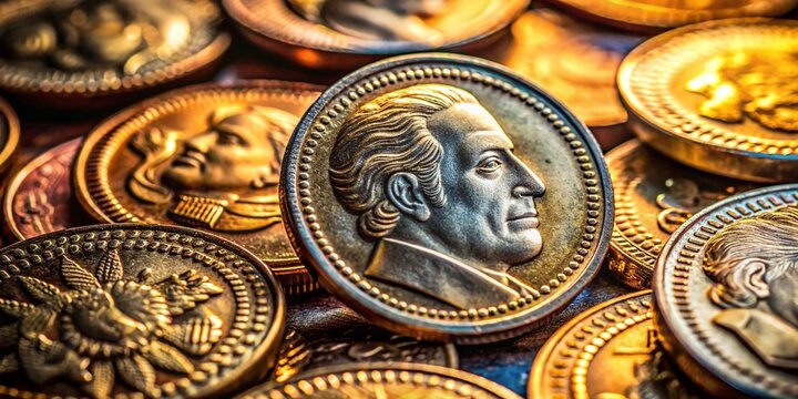 Ecuadorian Sucre & Centavo Coins: Close-Up Macro Shot with High Depth of Field