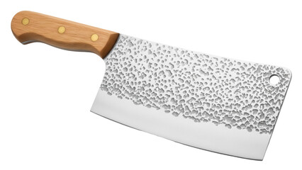Meat cleaver with wooden handle isolated PNG, butcher knife for cutting and chopping on transparent...