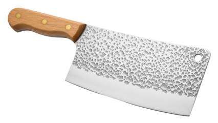 Meat cleaver with wooden handle isolated PNG, butcher knife for cutting and chopping on transparent background
