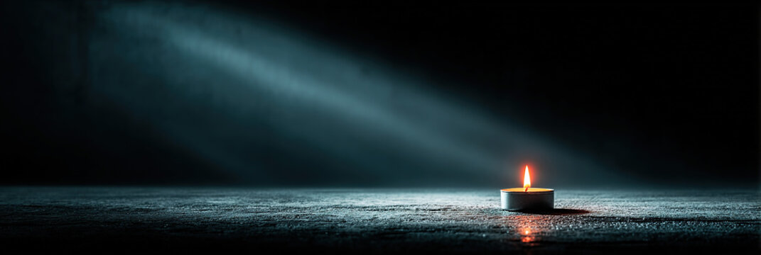 Memorial Tea Light Candle with Dramatic Ray of Light for Holocaust Remembrance and Mourning 4K