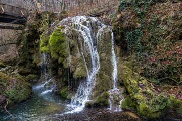Waterfalls and Cascades of the Nera River (Cheile Nerei Beusnita) National Park, Romania. Hiking the gorge and exploring emerald pools. Romanian beauty and nature.