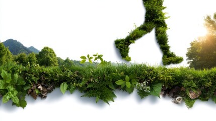 Scenic Rural Footpath Trail Silhouette of a Person Walking Through Lush Greenery
