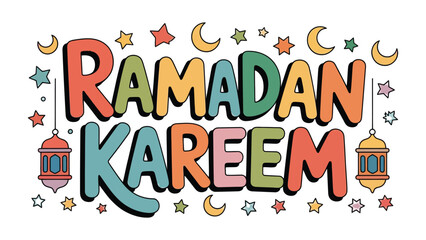 Fototapeta premium Ramadan Kareem Illustration: Colorful and festive illustration conveys a message of peace and prosperity. It is an image of cultural significance and symbolic of a time of reflection, togetherness.