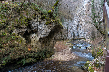 Waterfalls and Cascades of the Nera River (Cheile Nerei Beusnita) National Park, Romania. Hiking the gorge and exploring emerald pools. Romanian beauty and nature.