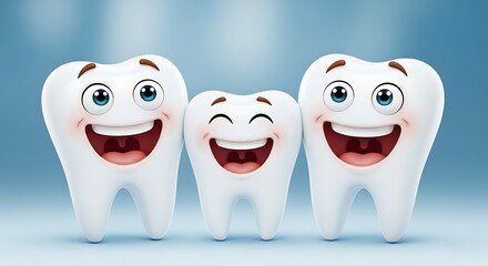 Obraz premium Happy Family of Cartoon Teeth Character with Bright Smiles for Pediatric Dentistry