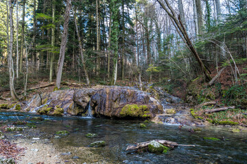 Waterfalls and Cascades of the Nera River (Cheile Nerei Beusnita) National Park, Romania. Hiking the gorge and exploring emerald pools. Romanian beauty and nature.
