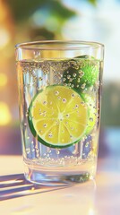 Refreshing lemon lime drink in a glass.