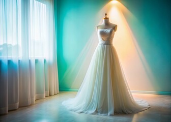Elegant White Long Wedding Dress on Mannequin - Bridal Gown Display