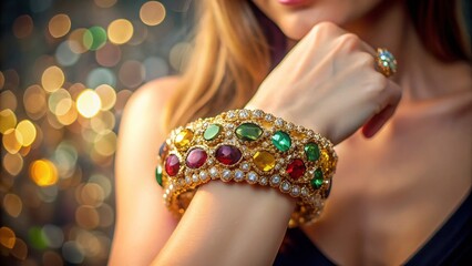 Elegant Woman's Wrist Close-up: Delicate Bracelet Detail - Fashion Jewelry Stock Photo