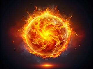 Elemental Fireball Energy Burst: Abstract Fiery Orb, Rule of Thirds Composition