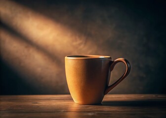 Empty Beige Ceramic Coffee Mug Low Light Photography Mockup - Drinkware Stock Photo