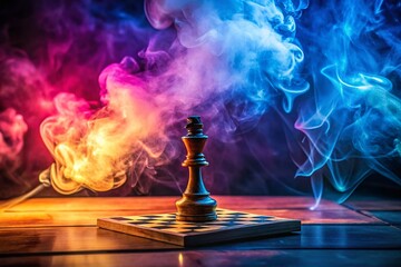 Empty Chessboard with Smoke, Macro Photography, Bright Background Stock Photo