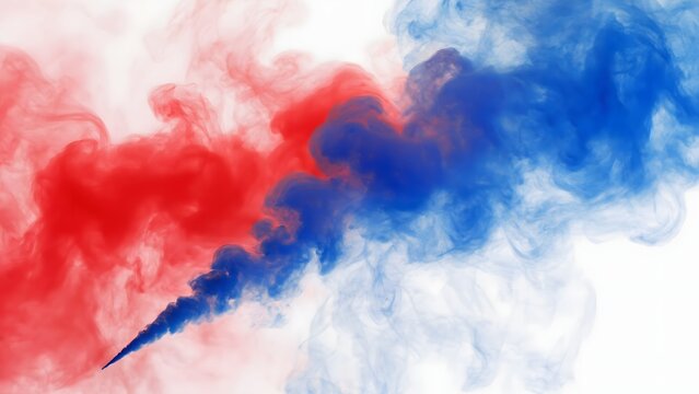 Abstract red blue powder collision on white background - Powered by Adobe