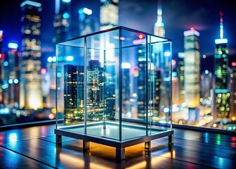 Empty Glass Showcase Display, Retail Product Background, Blank Store Shelf, Modern Shop Window, Clear Glass Cabinet