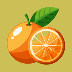 Orange Fruit Vector Illustration with Slice and Leaf