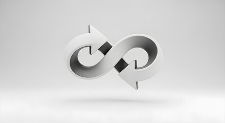 White 3D infinity loop arrows isolated with real transparent background for branding