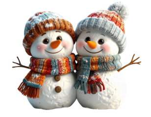 two snowmen on white background