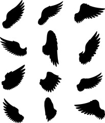 Obraz premium Wing art vectors and Set of black various wings icon silhouette collections