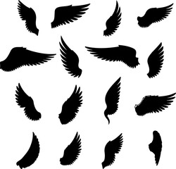 Obraz premium Wing art vectors and Set of black various wings icon silhouette collections