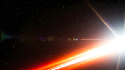 Cinematic Lens Flare Abstract, Vintage Film Light Leak, Celestial Light Burst Texture, Grainy Space Light Effect, Diagonal Light Flare Background