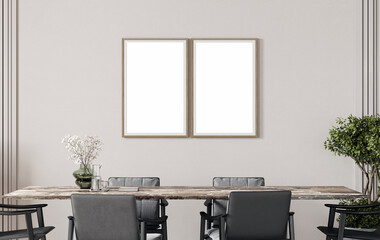 Two poster frame mockup in modern living room, 3d renderingv