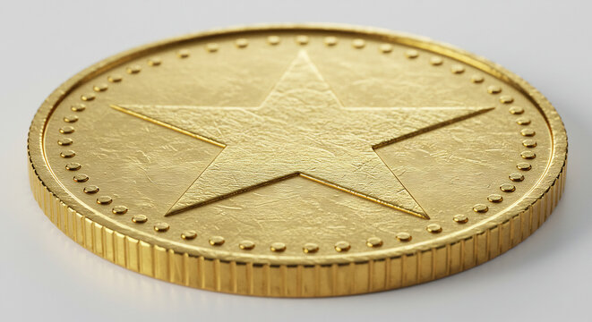 Un jeton d'or �clatant avec une �toile centrale dont les reflets lumineux soulignent sa valeur pr�cieuse. AI Generated