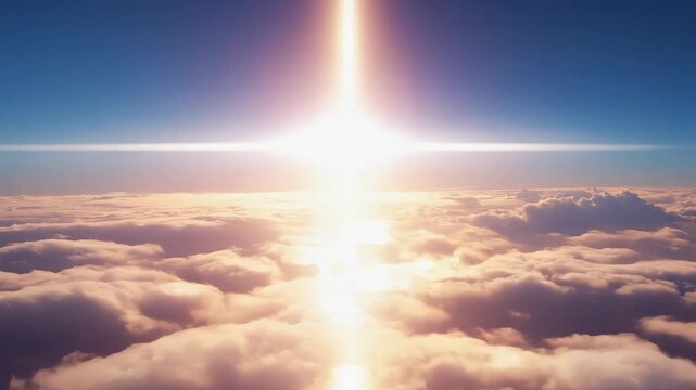 Bright Heavenly Light Above Soft Clouds at Sunrise Sky