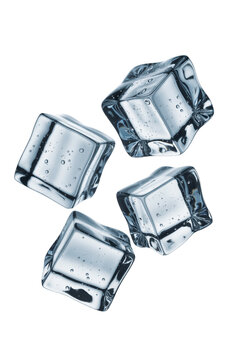 Four transparent ice cubes, refreshing, clean, pure water elements. isolated on transparent background