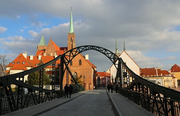 Walking Tumski Bridge, Wroclaw, Poland