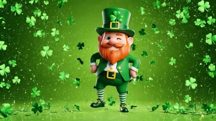 Funny 3d cartoon leprechaun character with red beard and green suit winking representing saint patricks day fun and irish folklore magic and lucky mascot

