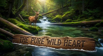 Majestic deer standing by a tranquil stream in a lush verdant forest landscape