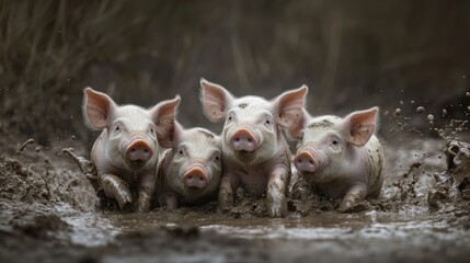 Playful piglets splashing in mud farmyard animal photography natural environment close-up joyful moments