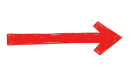Hand-Drawn Thick Red Arrow, Horizontal Red Marker Arrow, Bold Straight Red Arrow Illustration, Vibrant Red Arrow on Transparent Background, Artistic Red Brush Arrow Design