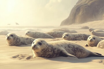 Seals relaxing on the beach coastal shoreline wildlife photography serene environment close-up view nature conservation