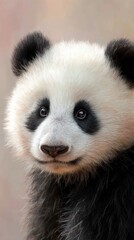 Obraz premium cute fluffy panda cub with gentle emotion, pastel background, soft lighting
