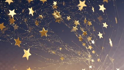 Festive golden stars decoration glowing against dark holiday background