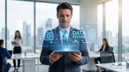 Cybersecurity shield hologram for data protection and network safety