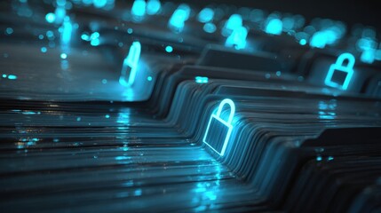 Digital Security: A network of illuminated locks on a digital circuit board, symbolizing security and protection in the digital realm. Emphasizing the importance of data safety and privacy