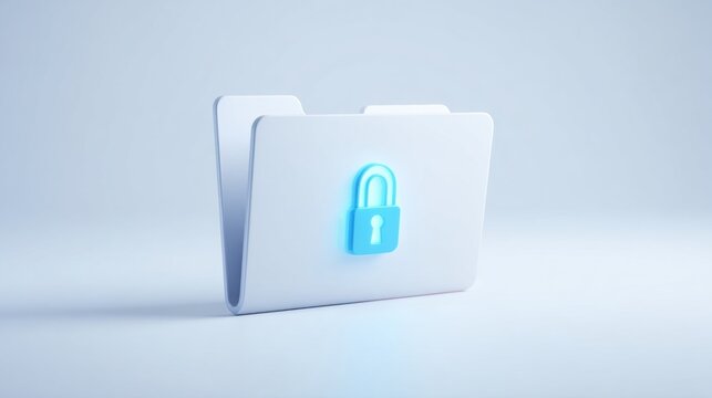 Digital File Security: A close-up shot of a folder with a padlock, symbolizing digital security and information protection. The scene exudes professionalism and peace. 